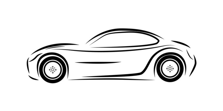 Modern car silhouette. Side view of supercar. Race car logo.