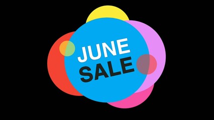 JUNE SALE Flat Style Sticker Banner Colorful Label Popup Promotional Animation 4K. Sale, Discounts, Deals, Special Offers or black Friday event