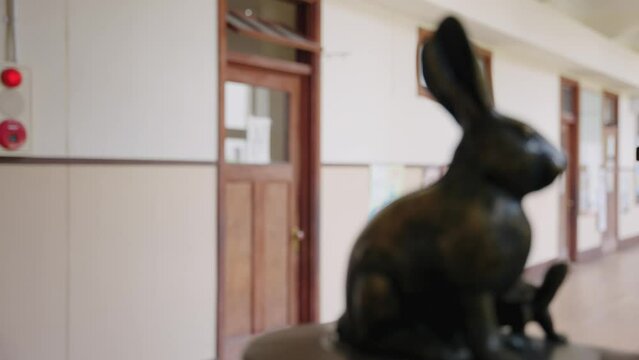 Tortoise and Hare statue in Hallways of Toyosato Elementary School