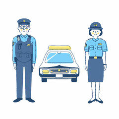 警察官の男女とパトカー © hisa-nishiya
