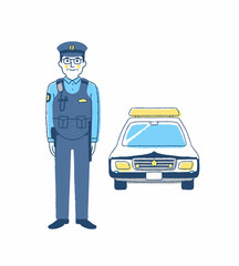 男性警察官とパトカー