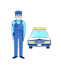 男性警察官とパトカー