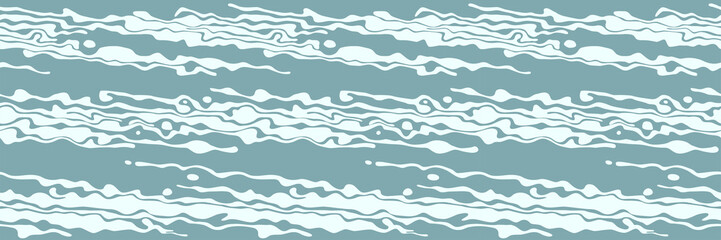 Seamless pattern with stylized sea waves. Hand drawn vector illustration. Flat color design.