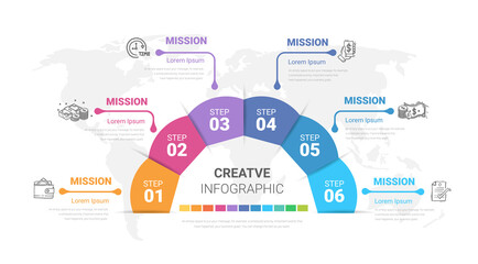 Circle infographics elements design with numbers 6 option, 6 step. can be used for workflow layout, diagram, number step up options.
