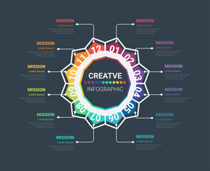 Infographic circle design for 12 options, steps or processes. can be used for Business concept.
