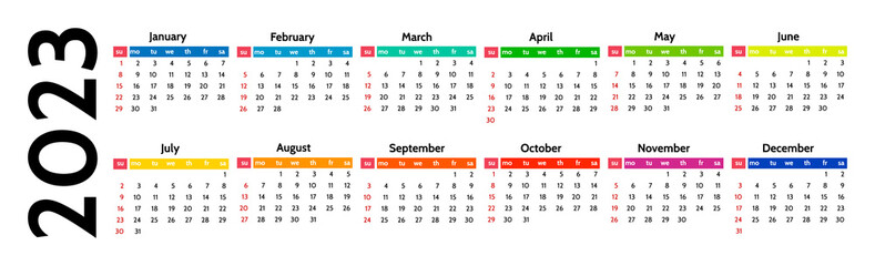 Calendar for 2023 isolated on a white background