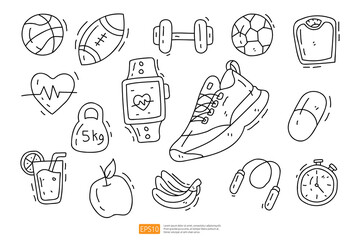 Fitness and healthy life doodle icon illustration
