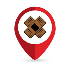 Map pointer with Medical adhesive plaster. Vector illustration.