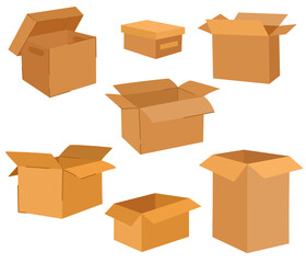 Cardboard boxes set. Delivery and packaging. Transport, delivery. Hand drawn vector illustrations isolated on the white background.