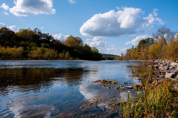 Autumn landscape: the Khor River near the village of Khor of the Khabarovsk Territory of Russia