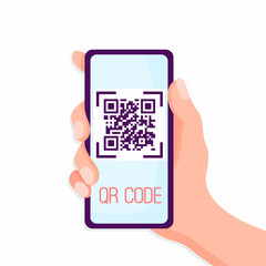 QR code scan to smartphone. Qr code for payment. Mobile phone scanning QR-code. Verification.