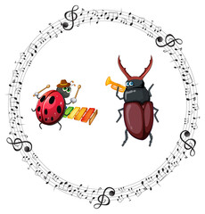 Ladybug and beetle playing music