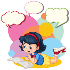 Speech bubble template with girl reading
