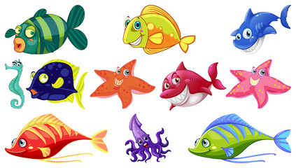 Sea animals cartoon collection