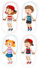 Set of different kids jumping rope