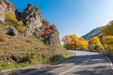 Road in mountains in autumn