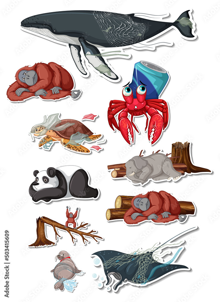 Poster sticker pack of different sea animals