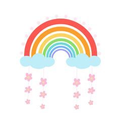 Rainbow and flower. Vector Illustration for printing, backgrounds, covers, packaging, greeting cards, posters, stickers, textile and seasonal design. Isolated on white background.