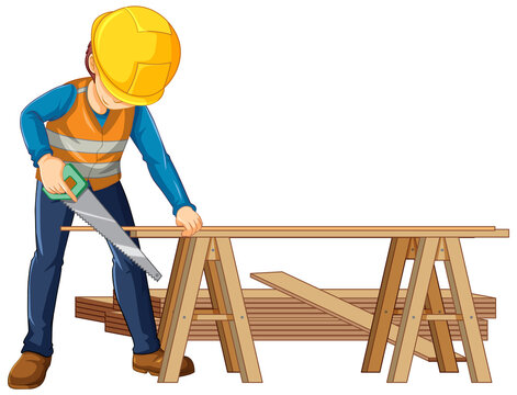 recommend clip art: A construction worker cutting wood