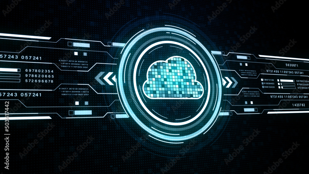 Poster cloud computing icon security, digital hud cyberspace technology abstract background concept 3d rend
