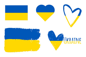 Flag of Ukraine. Hand drawn Ukrainian flag. I love Ukraine. Heart. Vector illustration.