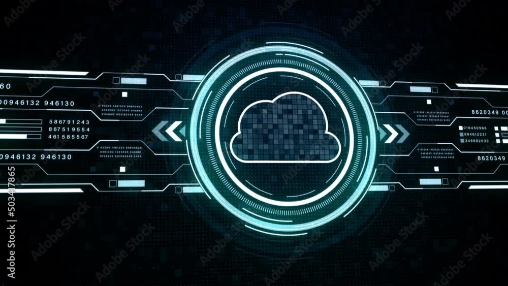 Poster cloud computing icon security, digital hud cyberspace technology abstract background concept animati