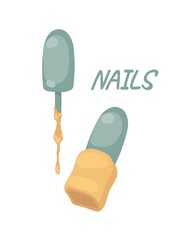 Manicure and nail care logo, fashion concept, women's beauty. Cozy relaxing spa home. Vector isolated colorful element. 