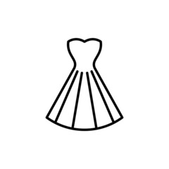 Woman pleated dress black icon on white. Bress layout concept. Trendy flat isolated outline symbol, sign can be used for: illustration, logo, mobile, app, design, web, dev, ui, ux, gui. Vector EPS 10