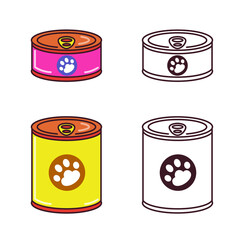 Canned food for animals. Food for cats, cartoon illustration