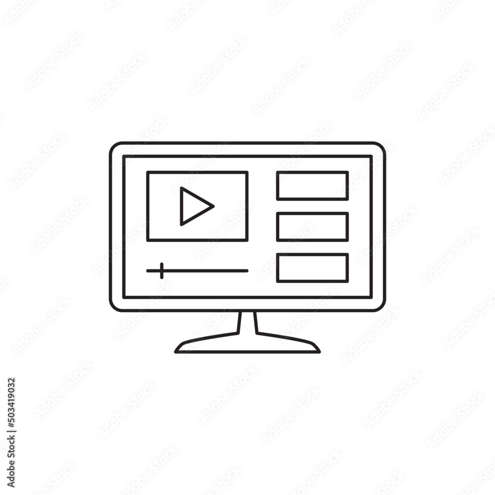Aufkleber online video streaming on computer icon in line style icon, style isolated on white background