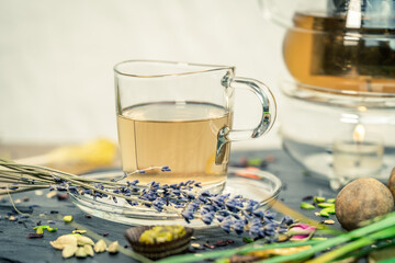 Fresh oriental cup of tea with lavender