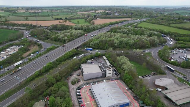 South Mimms Services 
junction  M25 motorway A1 road UK drone aerial view
