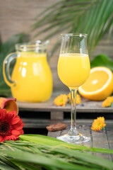 A glass of fresh delicious orange juice