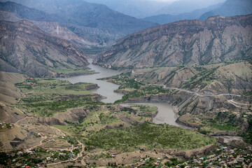 panoramic view of the mountains ancient settlements and gorges on a spring sunny day