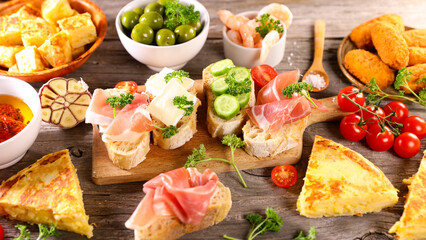 antipasto,  snack,  buffet food- Spanish Tapas