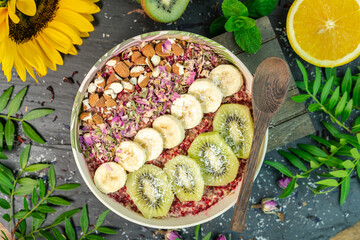 Fresh and delicious organic vegan fruit bowl