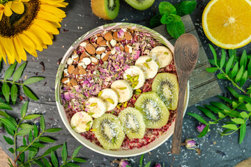Fresh and delicious organic vegan fruit bowl