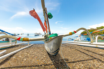 Traditional fishing boat on the beach of Amed in Bali, Indonesia