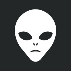 Alien head vector sign. Humanoid face symbol icon. Extraterrestrial logo. Science fiction label. Ufo and sci-fi character illustration image.