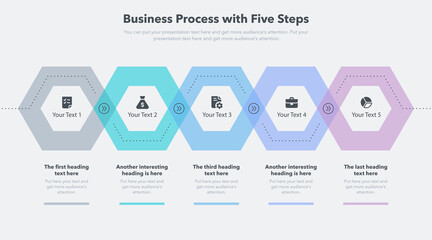 Modern business process template with five colorful steps. Easy to use for your website or presentation.