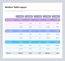 Fototapeta na wymiar Modern table layout template with a total sum row. Flat design, easy to use for your website or presentation.