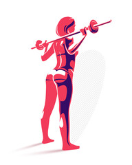 Push the barbell gym and fitness vector illustration of a young attractive woman doing workout exercises with a barbell, perfect muscular athletic body young adult girl sport training.