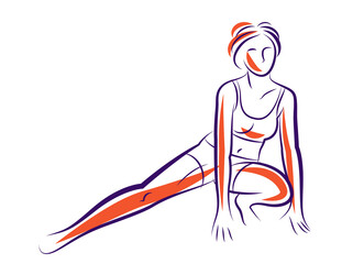 Young attractive woman with perfect muscular body training vector illustration isolated, sport exercises active lifestyle.