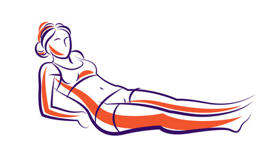 Gym and fitness vector illustration of a young attractive woman doing workout exercises, perfect muscular athletic body young adult girl sport training.