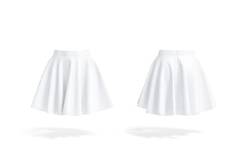 Blank white women mini skirt mockup, front and back view