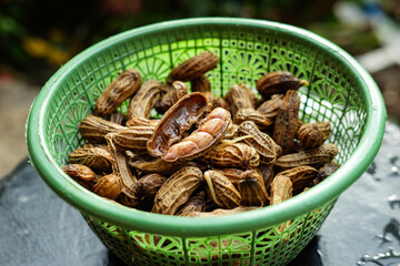Closeup of peanuts in basket after boiling