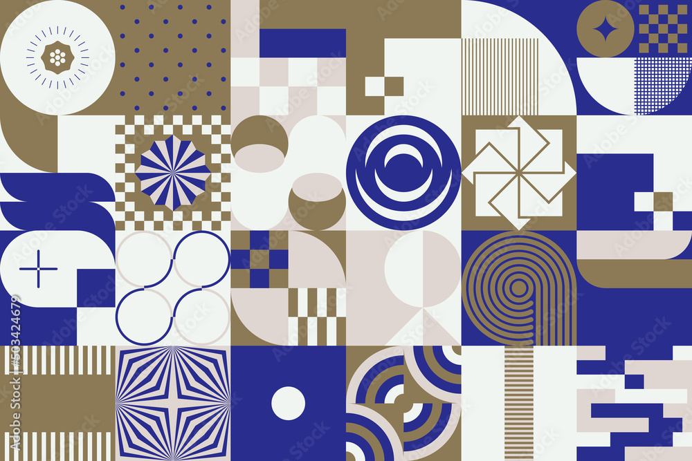 Poster decorative abstract artwork inspired by mid century graphics design made with vector geometric shape