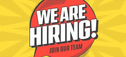 Hiring banner. Recruitment, job and career opportunity. Poster for searching talent vector illustration. Business, marketing and employment concept