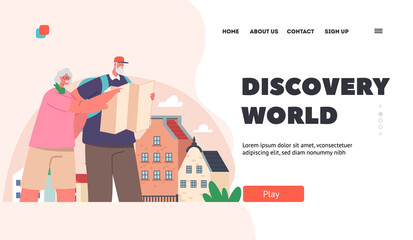 Elderly People Traveling Landing Page Template. Aged Persons in Voyage Abroad. Senior Tourist Couple Characters
