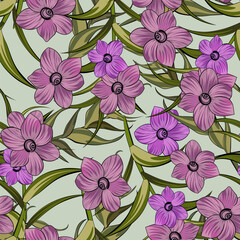 Summer seamless background with wildflowers and grass. Floral pattern for printing on the material, advertising booklets. Stylized as a watercolor.